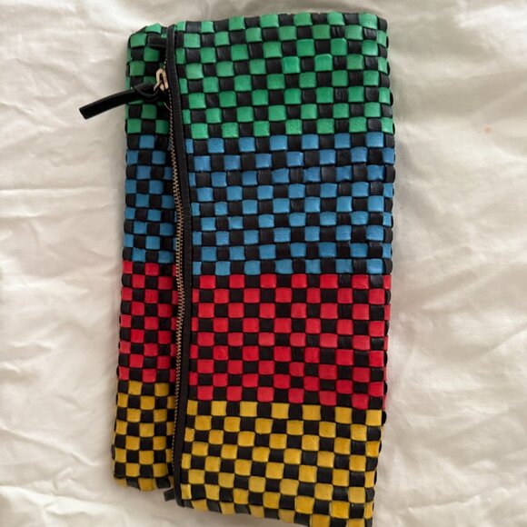 1- clare v foldover clutch or tote convertible checkerboard leather woven r… - Picture 2 of 7